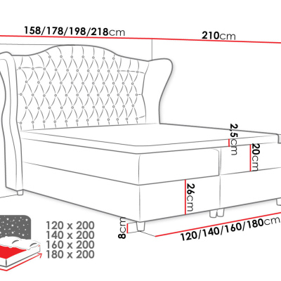 Kontinentální manželská postel 160x200 NEIVA - růžová + topper ZDARMA