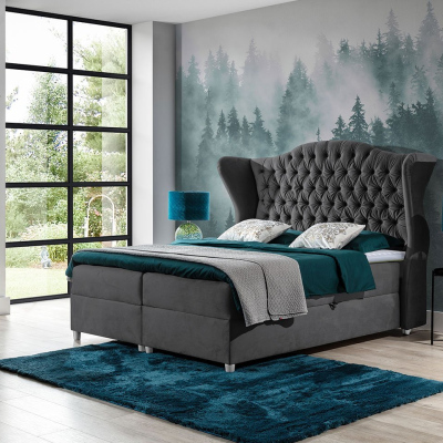 Kontinentální jednolůžková postel 120x200 NEIVA - šedá + topper ZDARMA