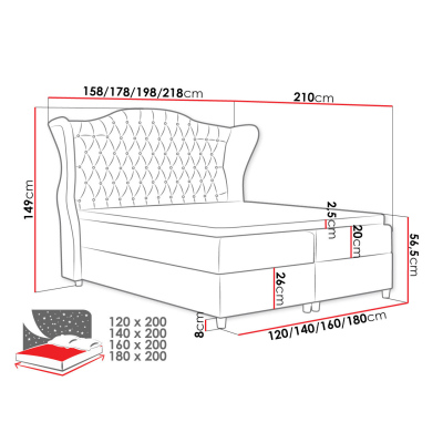 Kontinentální jednolůžková postel 120x200 NEIVA - černá + topper ZDARMA