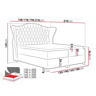 Kontinentální jednolůžková postel 120x200 NEIVA - černá + topper ZDARMA