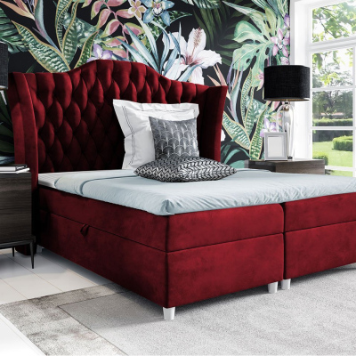 Boxspringová manželská postel 180x200 TERCERO - červená + topper ZDARMA