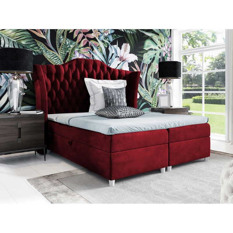 Boxspringová manželská postel 180x200 TERCERO - červená + topper ZDARMA