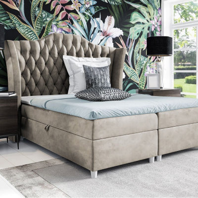 Boxspringová manželská postel 180x200 TERCERO - šedá 1 + topper ZDARMA