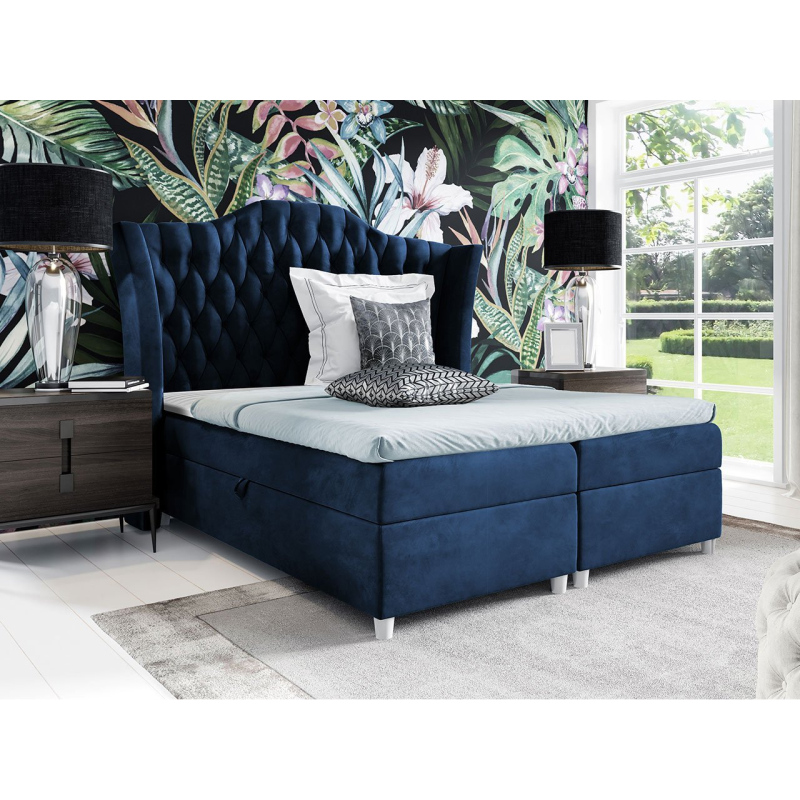 Boxspringová manželská postel 140x200 TERCERO - modrá + topper ZDARMA