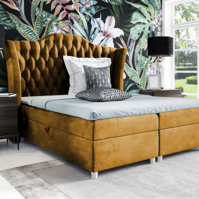 Boxspringová jednolůžková postel 120x200 TERCERO - žlutá + topper ZDARMA