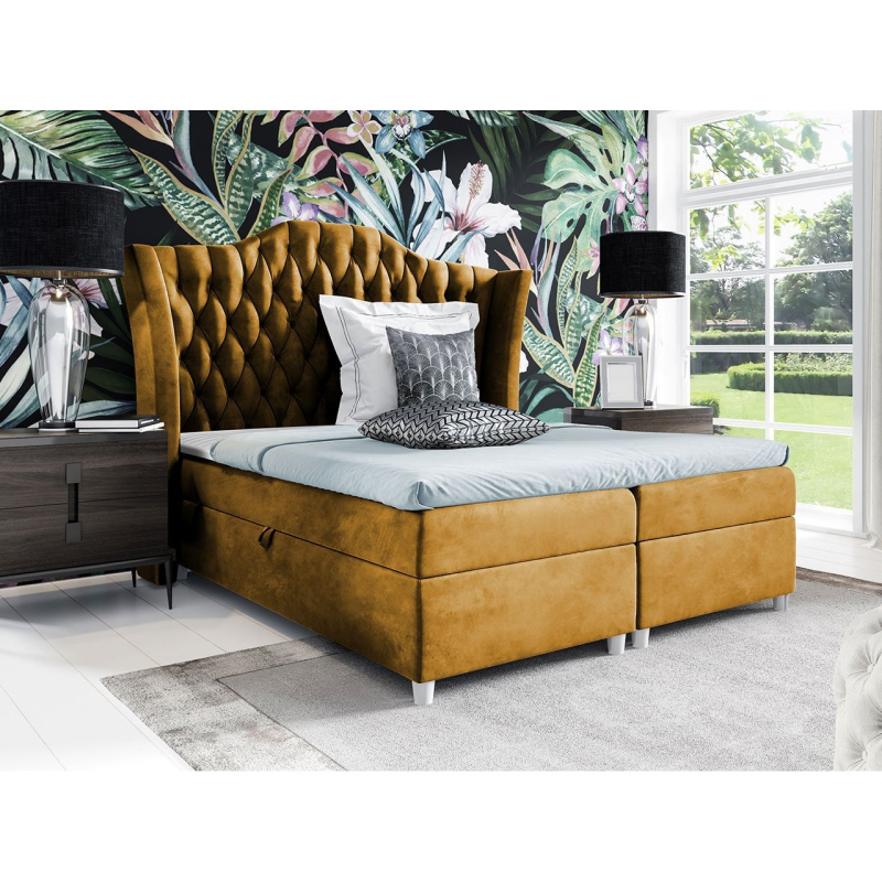 Boxspringová jednolůžková postel 120x200 TERCERO - žlutá + topper ZDARMA