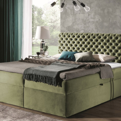 Kontinentální jednolůžková postel 120x200 VALANCIA - khaki + topper ZDARMA