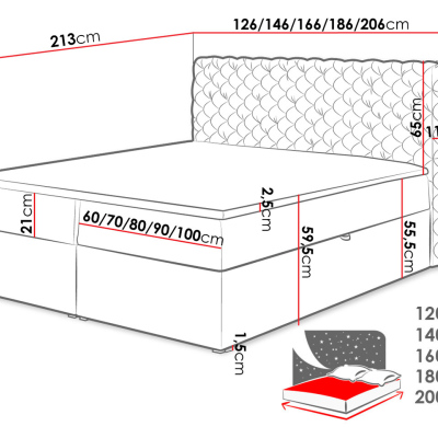 Kontinentální jednolůžková postel 120x200 VALANCIA - khaki + topper ZDARMA