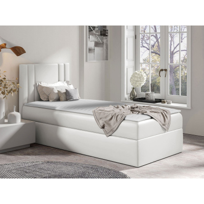 Americká jednolůžková postel 80x200 VITORIA MINI - bílá ekokůže, levé provedení + topper ZDARMA