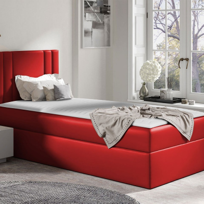 Americká jednolůžková postel 100x200 VITORIA MINI - červená ekokůže, levé provedení + topper ZDARMA