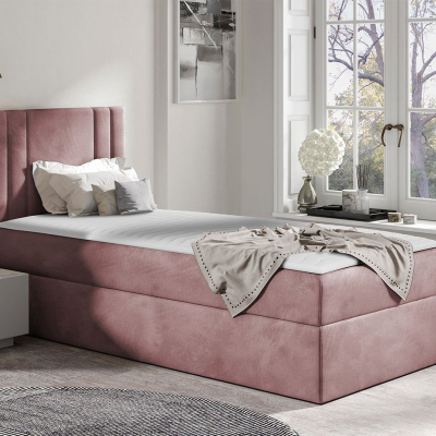 Americká jednolůžková postel 100x200 VITORIA MINI - růžová, levé provedení + topper ZDARMA