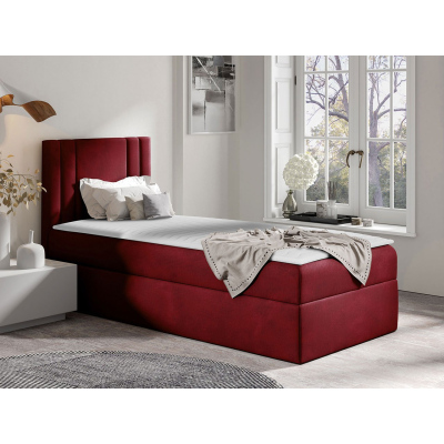 Americká jednolůžková postel 100x200 VITORIA MINI - červená, levé provedení + topper ZDARMA