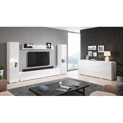 Nábytek do obývacího pokoje s LED osvětlením ROSARIO XL - lesklý bílý / bílý