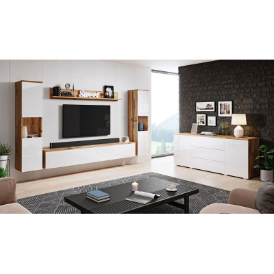 Nábytek do obývacího pokoje ROSARIO XL - dub wotan / lesklý bílý