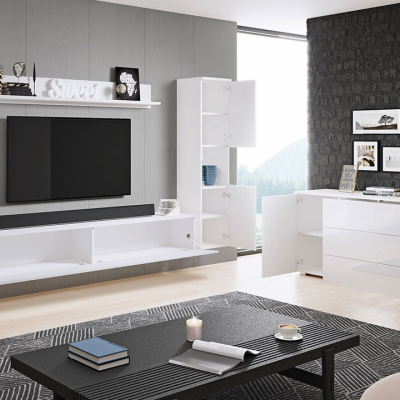Nábytek do obývacího pokoje s LED osvětlením ROSARIO XL - lesklý bílý / bílý