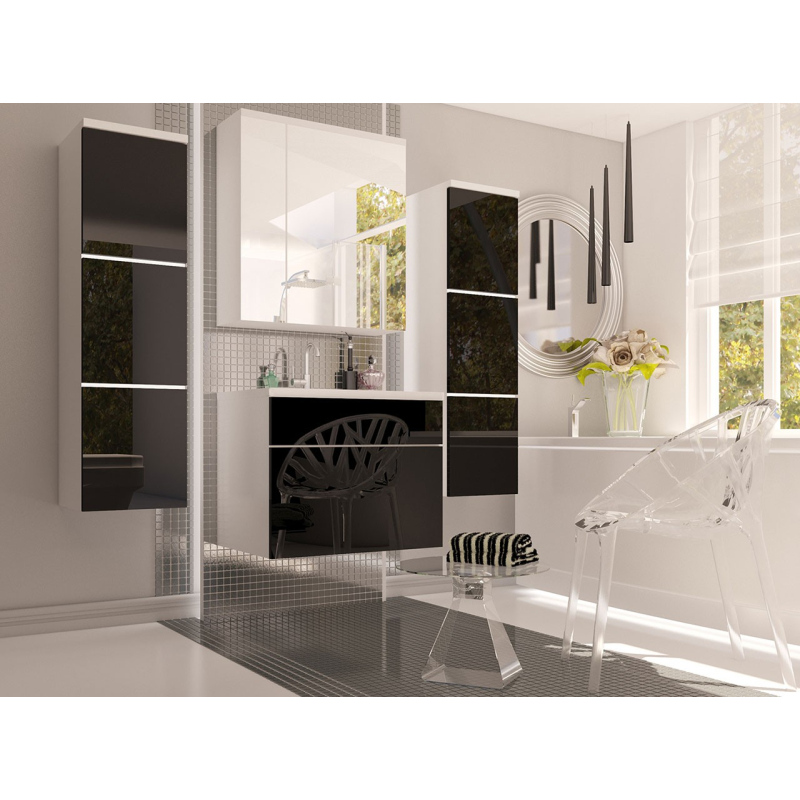 Nábytek do koupelny MERAF - bílý / lesklý černý + LED a umyvadlo ZDARMA