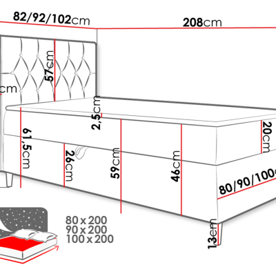 Boxspringová jednolůžková postel 90x200 PORFIRO 1 - bílá ekokůže / béžová, levé provedení + topper ZDARMA