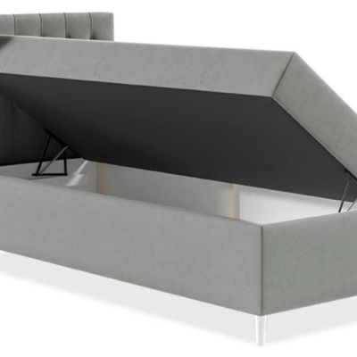 Boxspringová jednolůžková postel 90x200 PORFIRO 1 - bílá ekokůže / béžová, levé provedení + topper ZDARMA
