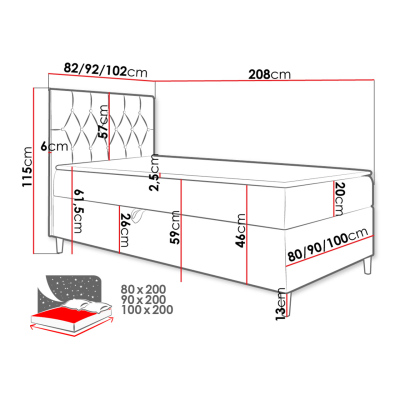 Boxspringová jednolůžková postel 80x200 PORFIRO 1 - bílá ekokůže / hnědá 2, levé provedení + topper ZDARMA