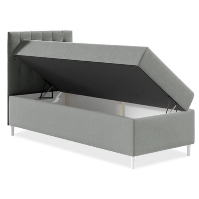 Boxspringová jednolůžková postel 80x200 PORFIRO 1 - bílá ekokůže / šedá, levé provedení + topper ZDARMA