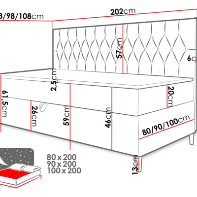 Boxspringová jednolůžková postel 90x200 PORFIRO 2 - bílá ekokůže / khaki + topper ZDARMA