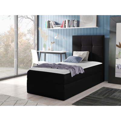 Hotelová jednolůžková postel 90x200 ROSALINDE - černá ekokůže, levé provedení + topper ZDARMA