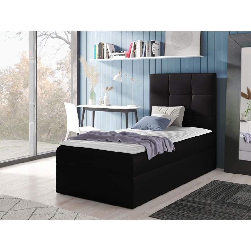 Hotelová jednolůžková postel 80x200 ROSALINDE - černá ekokůže, levé provedení + topper ZDARMA