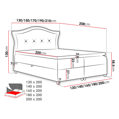 Kontinentální manželská postel 200x200 VARIEL 1 - světlá modrá + topper ZDARMA