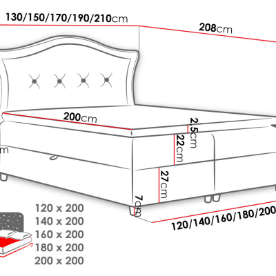 Kontinentální manželská postel 200x200 VARIEL 1 - černá + topper ZDARMA