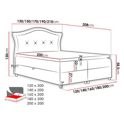 Kontinentální jednolůžková postel 120x200 VARIEL 1 - černá + topper ZDARMA
