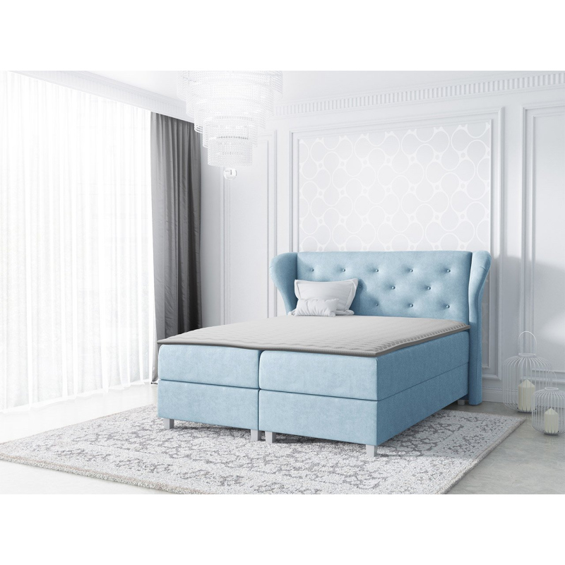 Hotelová manželská postel 200x200 TANIS - modrá + topper ZDARMA