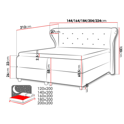 Hotelová manželská postel 140x200 TANIS - šedá + topper ZDARMA