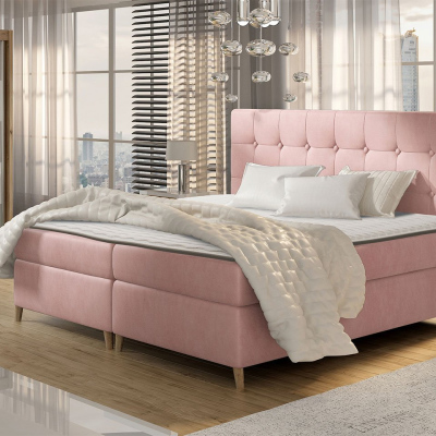 Boxspringová dvojlůžková postel 200x200 SERAFIN - růžová + topper ZDARMA