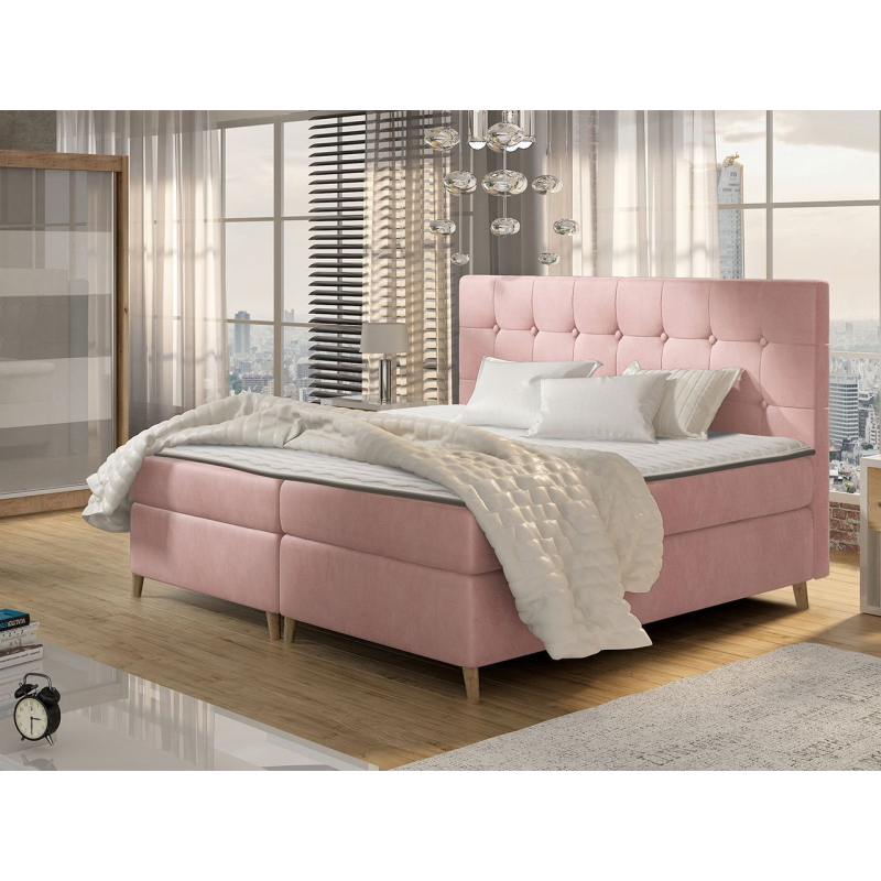 Boxspringová dvojlůžková postel 200x200 SERAFIN - růžová + topper ZDARMA