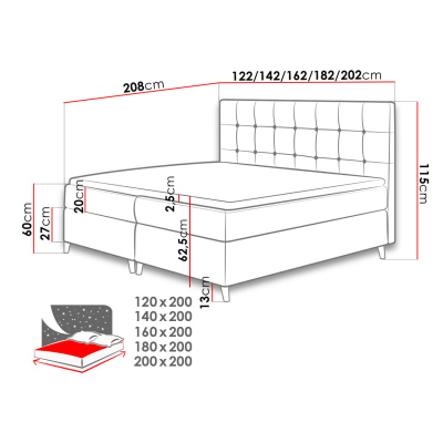 Boxspringová dvojlůžková postel 180x200 SERAFIN - šedá + topper ZDARMA