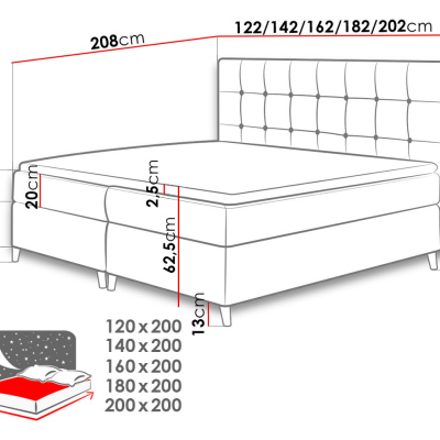 Boxspringová dvojlůžková postel 180x200 SERAFIN - modrá + topper ZDARMA