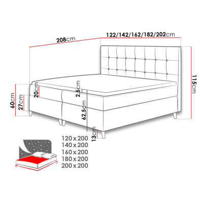 Boxspringová dvojlůžková postel 180x200 SERAFIN - modrá + topper ZDARMA