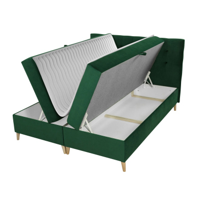 Boxspringová dvojlůžková postel 160x200 SERAFIN - modrá + topper ZDARMA