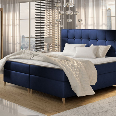 Boxspringová dvojlůžková postel 140x200 SERAFIN - modrá + topper ZDARMA
