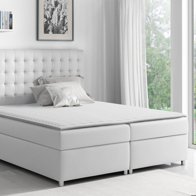 Hotelová manželská postel 200x200 SARITA - bílá ekokůže + topper ZDARMA