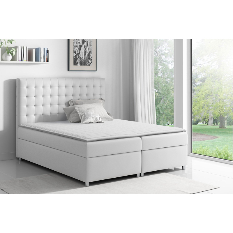 Hotelová manželská postel 200x200 SARITA - bílá ekokůže + topper ZDARMA