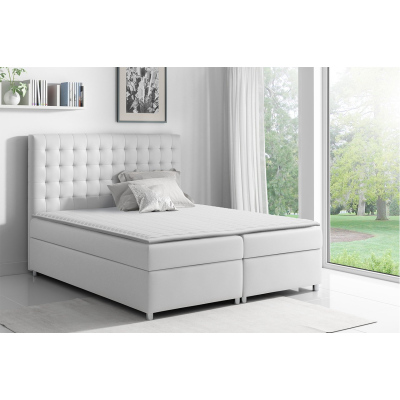 Hotelová manželská postel 180x200 SARITA - bílá ekokůže + topper ZDARMA