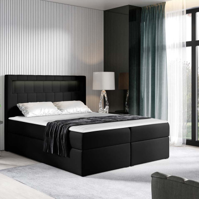 Americká dvoulůžková postel 200x200 RODRIGO - černá ekokůže + topper a LED osvětlení ZDARMA