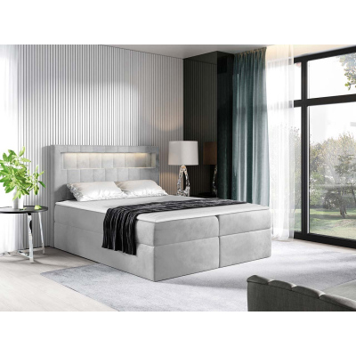 Americká dvoulůžková postel 200x200 RODRIGO - světlá šedá + topper a LED osvětlení ZDARMA