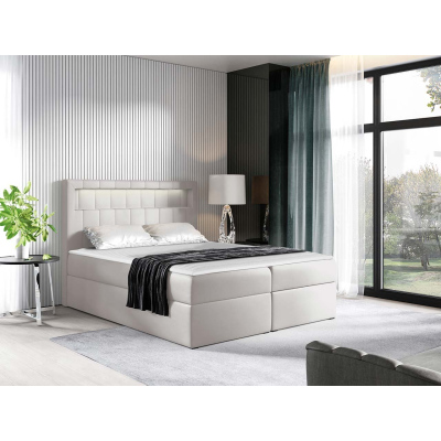 Americká dvoulůžková postel 180x200 RODRIGO - bílá ekokůže + topper a LED osvětlení ZDARMA