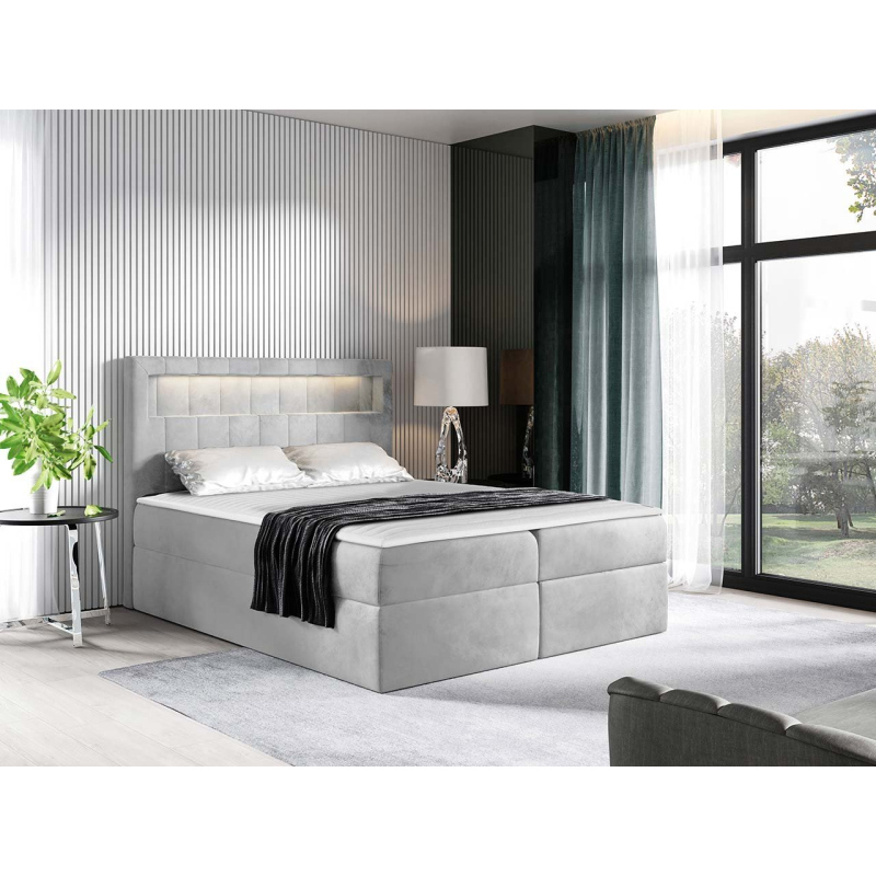 Americká dvoulůžková postel 180x200 RODRIGO - světlá šedá + topper a LED osvětlení ZDARMA