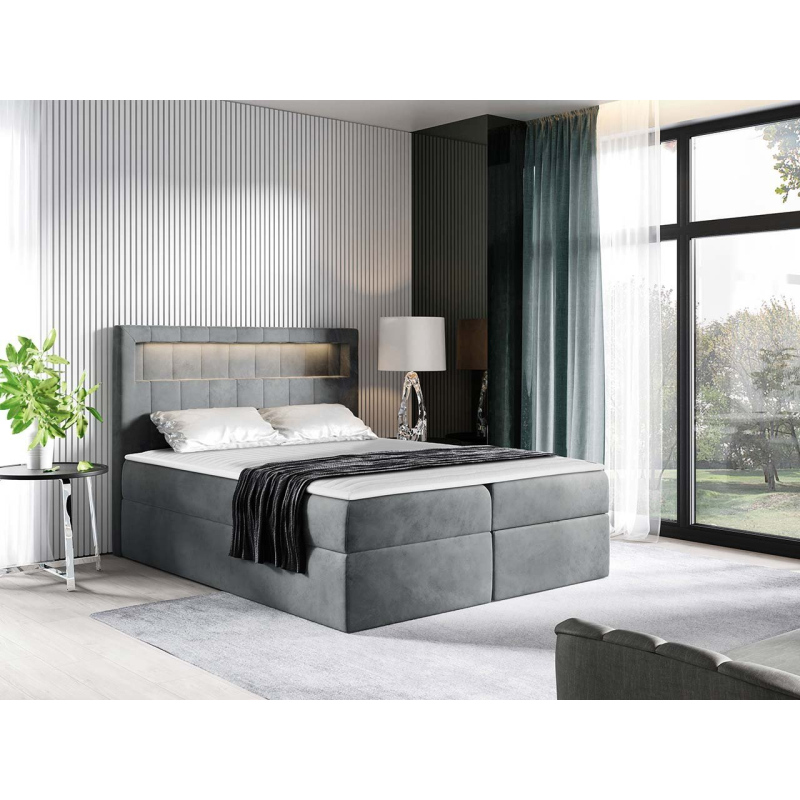 Americká dvoulůžková postel 180x200 RODRIGO - šedá + topper a LED osvětlení ZDARMA
