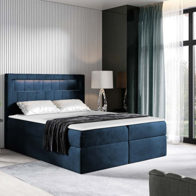 Americká dvoulůžková postel 160x200 RODRIGO - modrá + topper a LED osvětlení ZDARMA