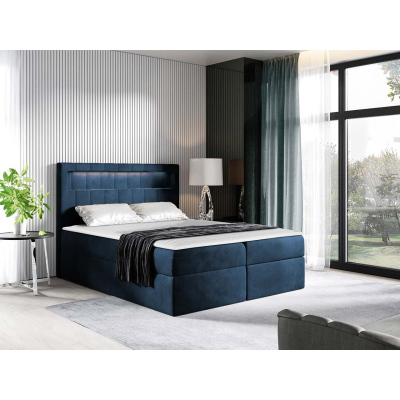 Americká dvoulůžková postel 160x200 RODRIGO - modrá + topper a LED osvětlení ZDARMA