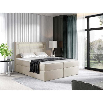 Americká dvoulůžková postel 160x200 RODRIGO - béžová ekokůže + topper a LED osvětlení ZDARMA